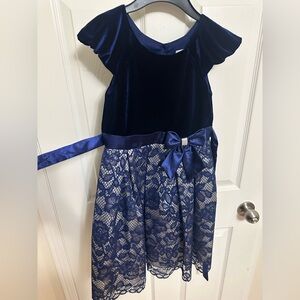 Jona Michelle Navy Velvet and Lace Kids Dress